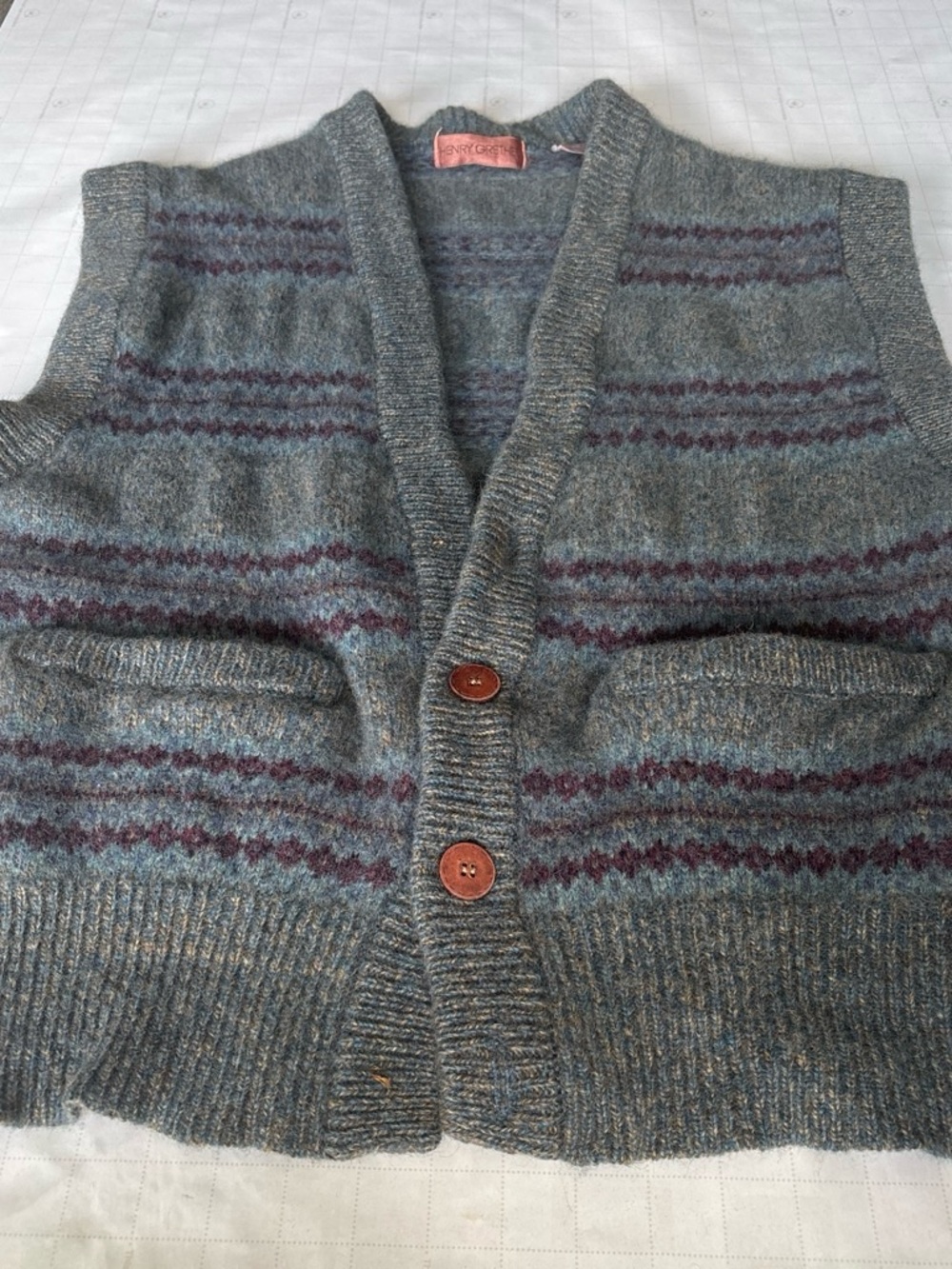 Vintage Henry Grethel Patterned Knit Vest- 100% wool